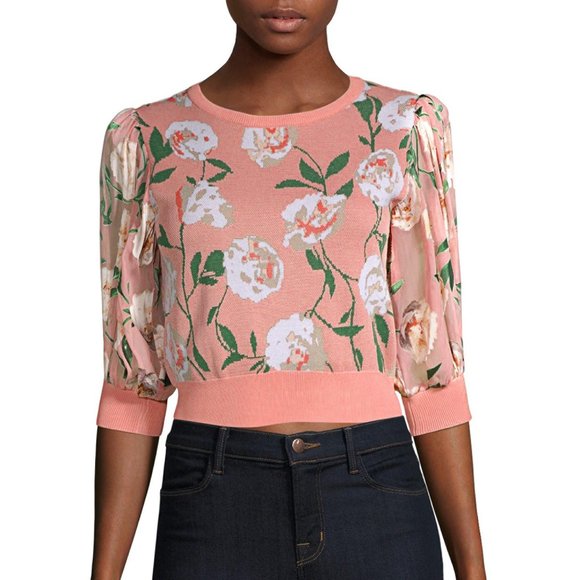 Alice + Olivia Sweaters - Alice + Olivia Brandy Puff Sleeve Crop Sweater